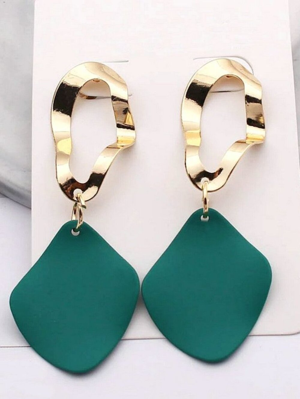 Charlee Tahlia Green Rhombus Petal Geo Drop Gold Oval Earrings Gift Packaged